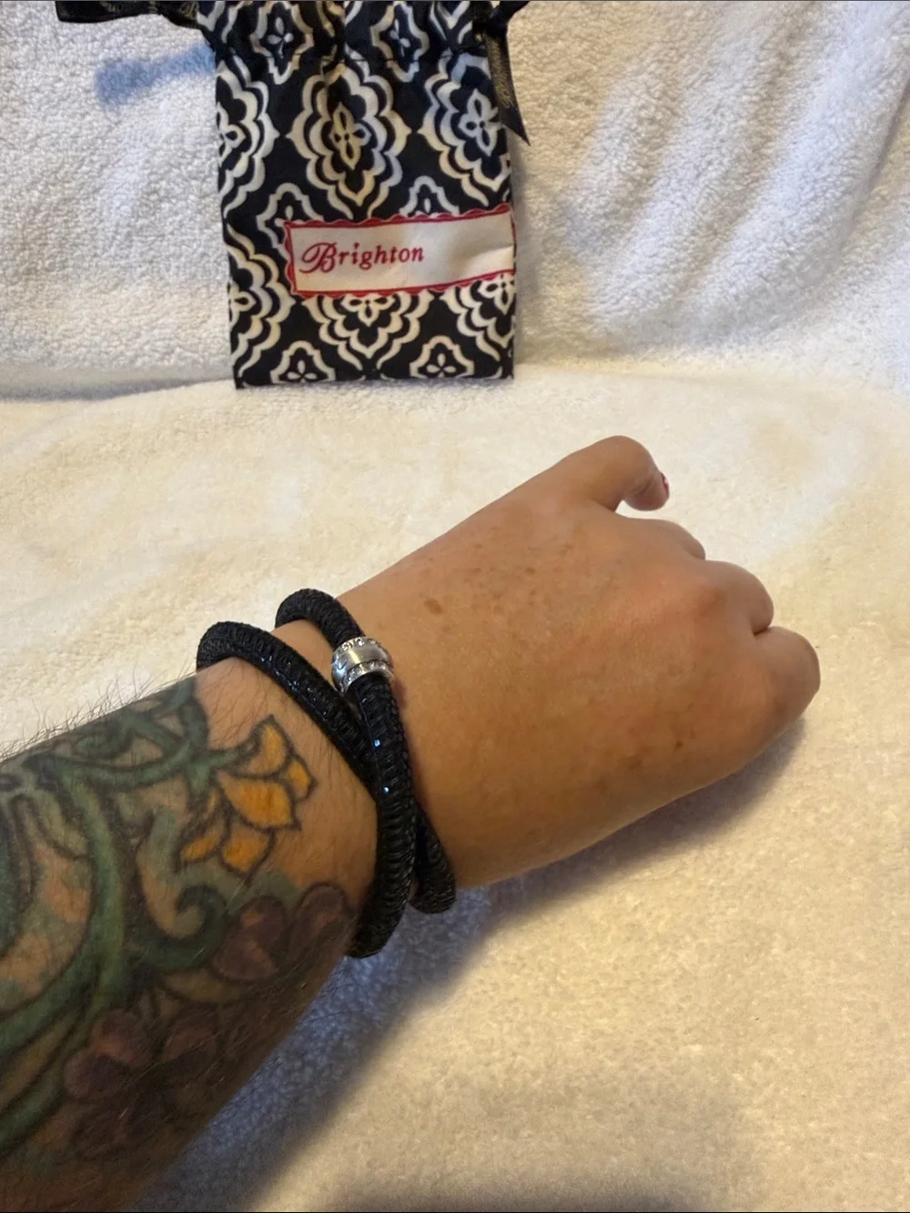 Brighton Black Sparkle Double Wrap Bracelet with Silver Charm